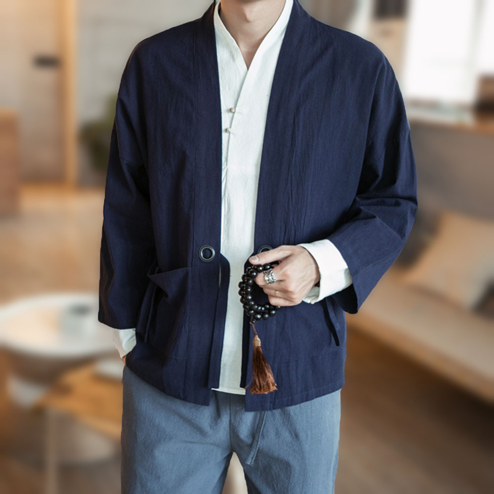 男士复古设计薄款宽松纯色棉质防晒外套